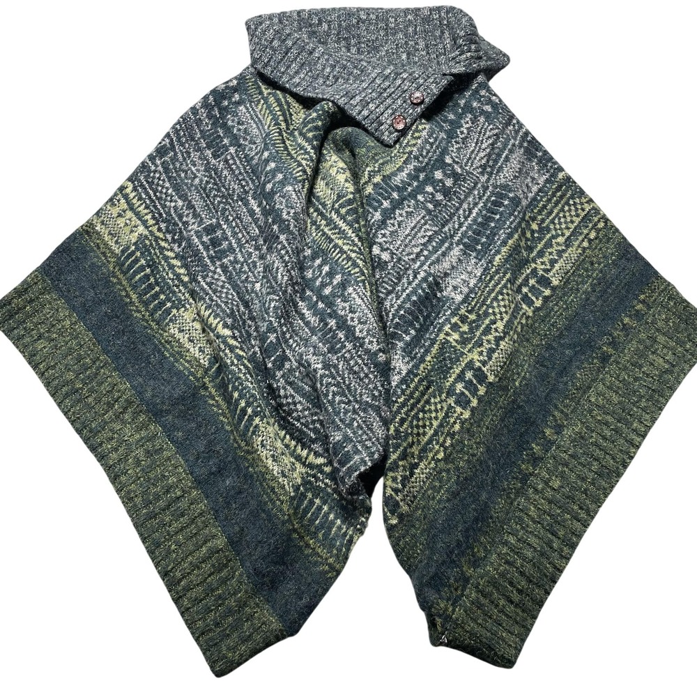 Free People Womens Alpaca Blend Willow Poncho Sweater Size Large Green Gray Knit